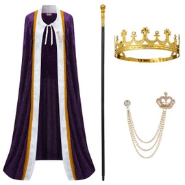Giftdigger King Costume for Men and Women,Queen Costume,Adult Purple King Cape with Metal Crown,Scepter,Brooch,Queen Robe Costumes,Lord Farquaad Costumes,XL