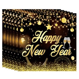JULMELON Happy New Year Napkins, Pack of 40 33 x 33 cm 3-Ply New Year's Eve Napkins New Year's Eve Decoration 2025 Black Gold Napkins for New Year Party Decoration
