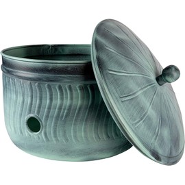 Garden Hose Holder Storage Pot with Lid 17 x 11.5" | Water Hose Container Pot Outdoor or Indoor Use | Expandable Water Hose Hider l | (‎Sculptor’s Secret Harbor Teal) - Handmade