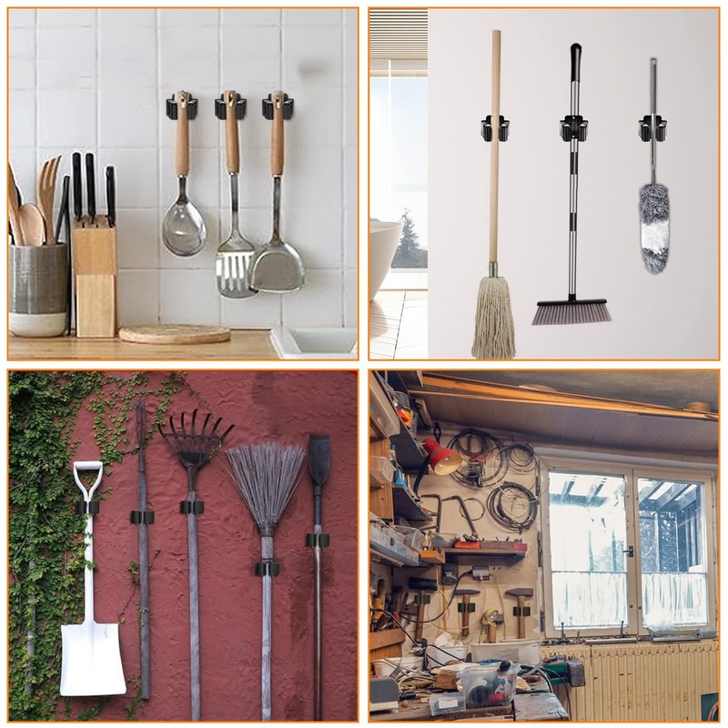 Garage Hooks, Mop and Broom Holder Wall Mounted, Stainless Steel
