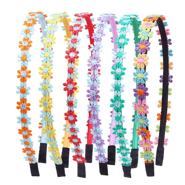 CLDURHGE Pack of 6 Hair Bands for Girls, Colourful Daisy Headbands, Cute and Cute Decoration, Sequin Headbands for School, Daywear, Festival