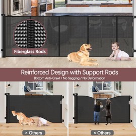 Reinforced 41" Extra Tall Retractable Baby Gates Extra Wide 100" Retractable Dog Gate with Support Rods, Indoor Extra Long Baby Gates for Large Openings Outdoor Retractable Gate Tall Dog Gate, Black