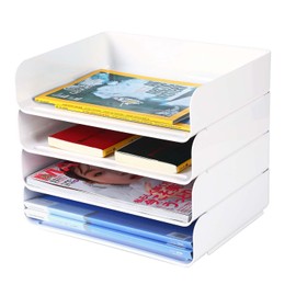 4 Tiers Stackable A4 Paper Trays, Office Desk File Holder, Tidy File Document Letter Book Paper Organizer (4 Tiers,White)