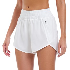 B&GCozy Women's Running Short Athletic High Waisted Drawstring Causal Workout Short with Pockets Large White