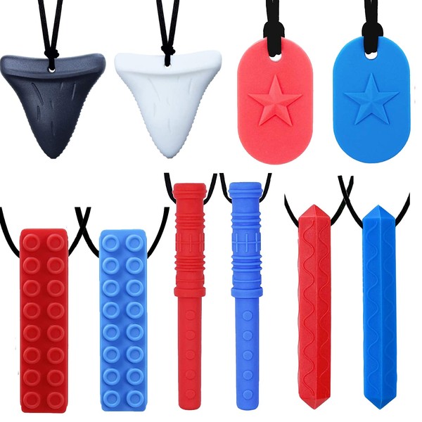 Sensory Chew Necklace by GNAWRISHING 10-Pack Perfect for Autistic, ADHD, SPD, Occral Motor Boys and Girls (Tough, Long-Lasting)