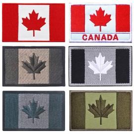 Dhjkko 6 PCS Canada Flag Patches, Edmbroidery Canadian Flag Patch, Canada Maple Leaf Patch with Hook, Tactical Tags, National Emblem Patch for Travel Backpack Hats Clothes Jeans Bags