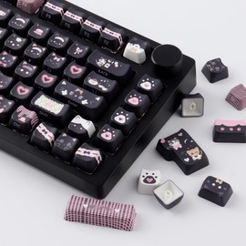 PBT Keycaps 142 Keys Cute Keycaps Dye-Sublimation Black Cat Keycap Mao Profile Custom Keycap for Cherry Gateron MX Swithes Mechanical Keyboards