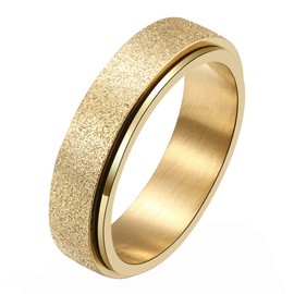 WOYNJI Stainless Steel Spinner Ring for Women Men Sand Blast Finish Wedding Band 6MM Gold Size 5