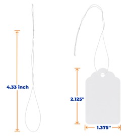 Price Tags with Strings Attached, 1000pcs Marking White Merchandise Hang Tags Labels for Goods Gifts Jewelry Clothing Garage Yard Rummage Sale Supplies 1 3/8" x 2 1/8"