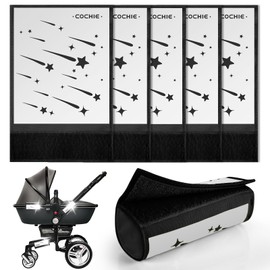 Pack of 5 Pushchair Reflectors with Velcro Fastening, Universal Safety Reflectors for Buggies, Bicycles, Trailers and More, Meteor Motif, Black