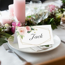 AIBAOBAO 50pcs Wedding Place Cards, 9 x 10cm Table Name Place Cards Seating Placement Tags Wedding Name for Table Setting, Christmas Party Decors, Flower Design, Gift (Rosa)