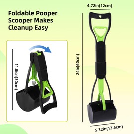WVacFre 60 cm Pet Pooper Scooper for Dogs and Cats with Long Handle, High-Strength Material and Durable Spring for Easy Grass and Gravel Pick Up (Green)