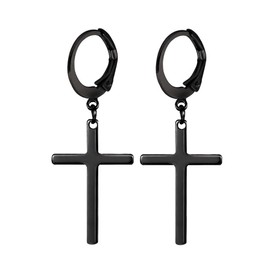 Punk Earrings for Women Men Black Cross Huggie Hoop Earrings Gath Dangle Earrings Gifts for Christmas Birthday