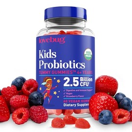 LOVEBUG Gomitas probióticas para niños probióticos masticables orgánicos para niños mayores de 4 años. Probiótico infantil de origen vegetal para la  