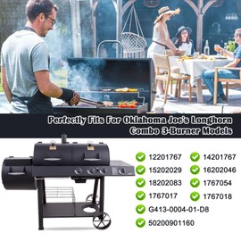 Hiorucet Grill Parts for Oklahoma Joes Longhorn Combo Grill Replacement Parts, Oklahoma Joe's 15202029, 1767054, Heat Tent Deflector, Burner and Crossover Tube for Oklahoma Joe Smoker Accessories.