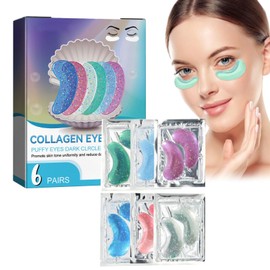 Augenpads,Augengel mit natürlichem Meereskollagen,Hyaluronsäure,Eye Pads für Geschwollene Augen,Eye Patches,Perlen-Augenmaske,für geschwollene Augen,Augenringe,Anti-Aging Augenpads,6 Paar