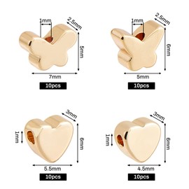 BENECREAT 40PCS 18K Gold Plated Spacer Beads Butterfly & Heart Brass Beads for Bracelet Necklace DIY Jewelry Making - 10PCS/Shape