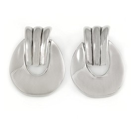 Polished Silver Tone Oval Clip-On Earrings/35mm Long