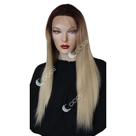 CiCiCa - “KIKI”, Lace Front Wigs, 28 Inches Long Wig, Straight Wig with Side Bangs, Ombre Brown Roots to Mixed Blonde Wig, Soft Lace Wig, Premium Heat-Resistant Synthetic Hair Replacement Wigs for Women.