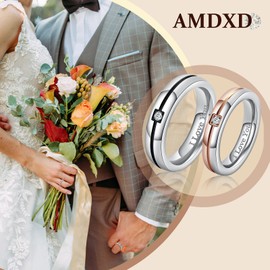 AMDXD Jewellery Pair of Stainless Steel Rings Elegant Women's Rings & Men's Rings with Engraving I Love You, Engagement Rings Stainless Steel Rings Wedding Rings Band Rings 4 mm (Price for 1), Rose