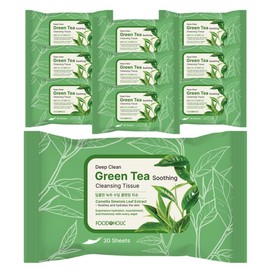 (10 pcs) Foodaholic Deep Clean Green Tea Soothing Cleansing Tissues (30 sheets) / Portable Moist Deep Cleansing / (10개)푸드어홀릭 딥클린 그린티(녹차) 수딩 클렌징 티슈 30매 휴대용 촉촉한 딥클렌징