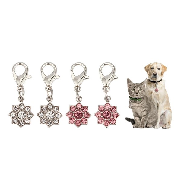 DELORIGIN 4pcs Flower Rhinestone Collar Pendants for Cat Dog 304