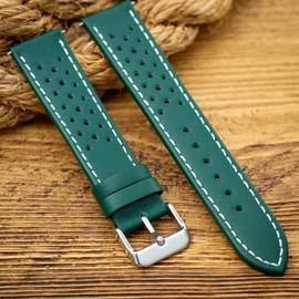 Perforated Leather Rally Strap - Available in Blue, Black, Yellow, Red, Green - 18mm, 20mm, 22mm, Genuine Calf Leather, Spring Bars & Tools Included