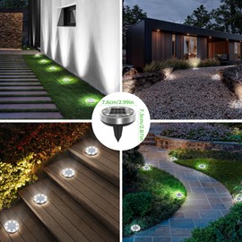 Peasur 12 Pack Solar Ground Lights Outdoor, 8 LED Flat Solar Lights Outdoor Pathway, Solar Disc Lights Waterproof for Yard Garden Walkway Landscape Lawn Driveway (Cool White)