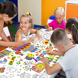 Leezead Happy Birthday Giant Coloring Poster, Large Birthday Coloring Tablecloth Happy Birthday Paper Table Cover Birthday Activity Poster for Boys Girls Birthday Party Home Classroom Activities