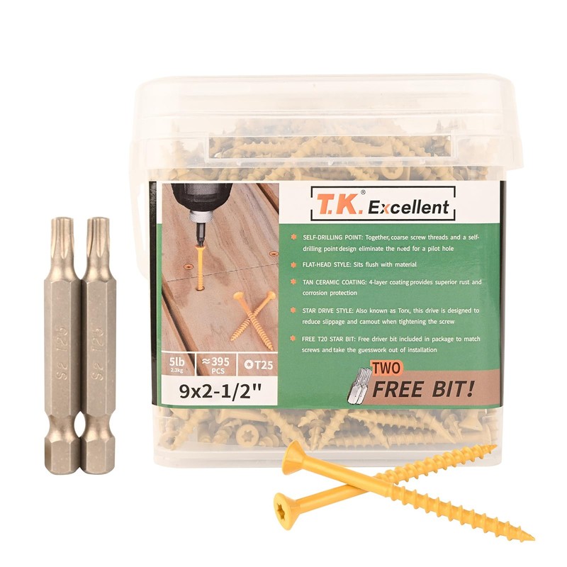 T.K.Excellent Deck Screws 2-1/2 Inch Wood Screws #9 x 2-1/2,
