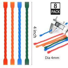 LOIUO 8PCS Silicone Cable Ties 4-Inch Reusable Twist Ties Steel-Core Cord Tie Straps Bendable Organizer All Purpose for Indoor Outdoor Bundling Holding Securing and Wrapping Cables (4 Colors)