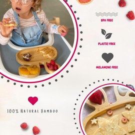 Teeny Weany® Baby Plate & Toddler Plates | Baby Suction Plate | Weaning Spoons | Bamboo Suction Plate | Eco-Friendly | Non - Toxic | Divided Sections | Promotes Self-Feeding | Bunny Plate Red