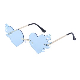 LJCZKA Melting Heart Flame Sunglasses Trendy Drippy Rimless Love Dripping Heart Fire Eyewear Party Festival Prom Glasses (Blue)