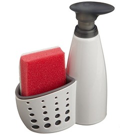 Casabella Sink Sider Kitchen Soap Pump and Sponge Caddy, White/Gray