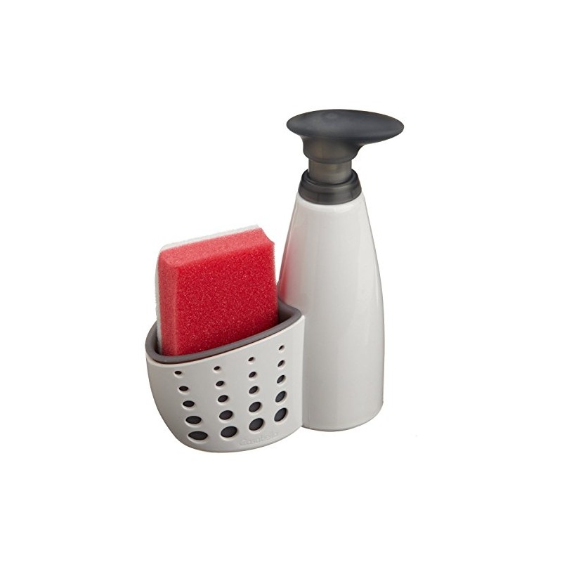 Casabella Sink Sider Kitchen Soap Pump and Sponge Caddy, White/Gray