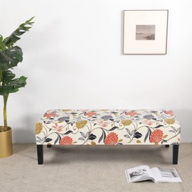 SearchI Stretch Dining Bench Covers, Washable Anti Dust Durable Bench Cushion Covers Printed Bench Slipcover, Dining Room Bench Covers for Dining Room, Bedroom, Living Room(Orange Flower)