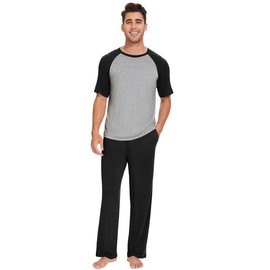 WiWi Men's Short Sleeve Pajamas Set Sleepwear Casual Soft Sleep Sets with Pockets Loungewear Viscose from Bamboo S-XXL, Black, XX-Large