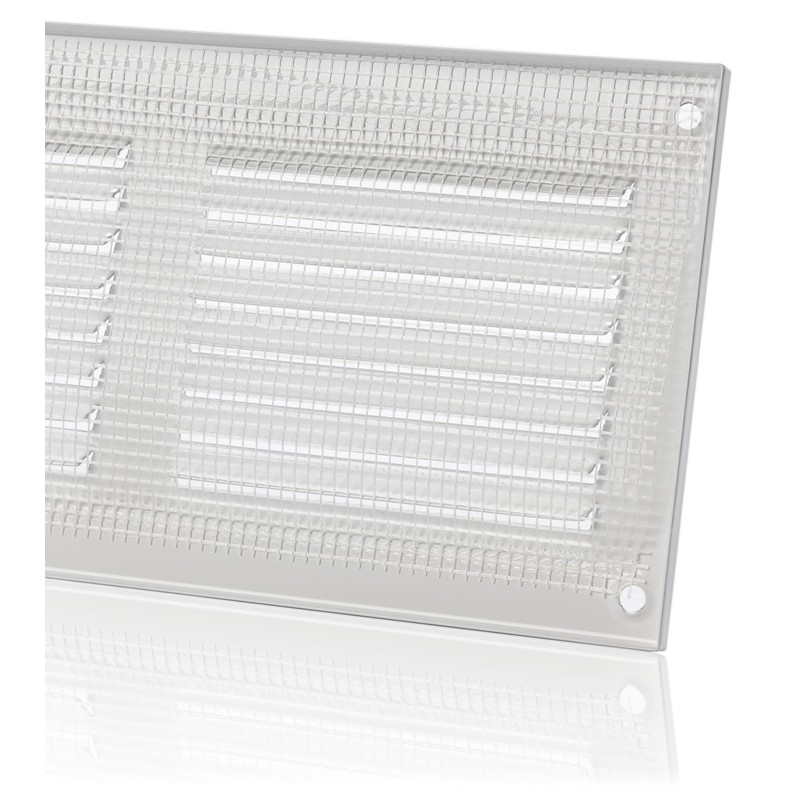 300x100mm / 12x4 inch White Metal Ventilation Grille with Flyscreen
