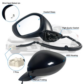 Lqito Left Driver Side Mirror Fits 2022-2025 HONDA CIVIC Sedan/Hatchback With Power Glass, Heated, Blind Spot Detection and Manual Folding Match to Crystal Black Pearl Replace HO1320351 (7 Pins)