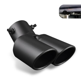 MLY 1 PC Dual Stainless Steel Exhaust Tip, Temperature Resistant Muffler Tail Pipe Tips, 5.98In x 3.47In Curved Bevel Mouth Design, Universal Automotive Replacement Exhaust Pipe (Black)