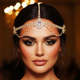 GORAIS Rhinestone Head Chain Gold Crystal Headpiece Egyptian Costume Headband for Women