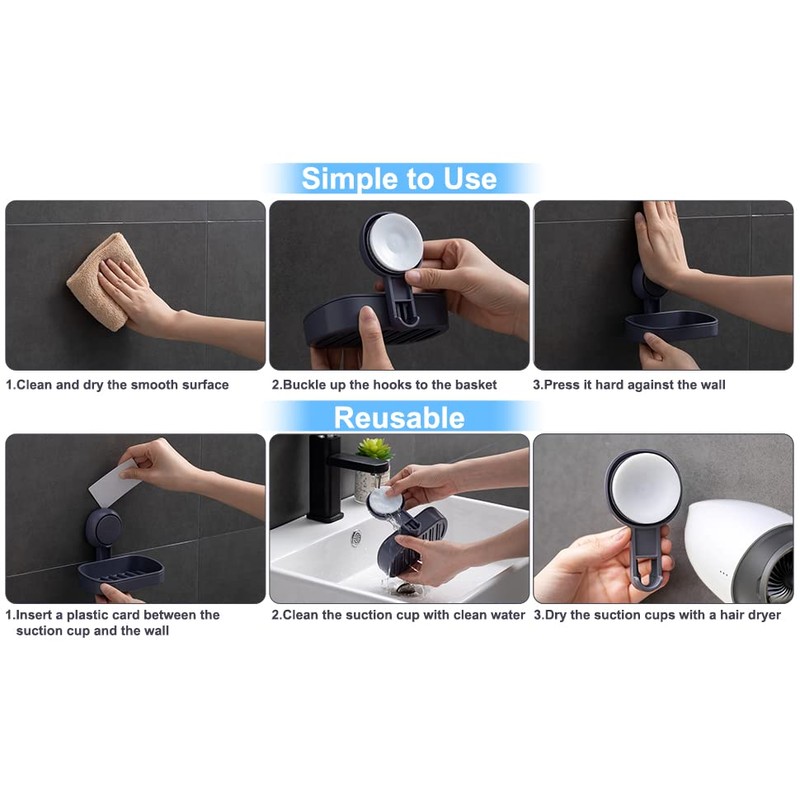 Uten Suction Cup Shower Caddy, Soap Dish, Bathroom Hook -Drill-Free