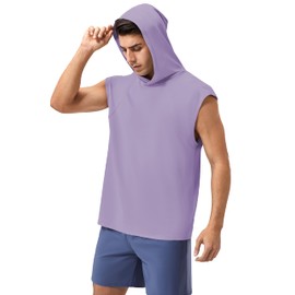 Men's Hooded Tank Tops Summer Sleeveless Workout Gym Hoodies Athletic Bodybuilding Muscle Cut Off Sports T Shirts Light Purple