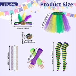 8Pcs Mardi Gras Costume Accessory Set, Mardi Gras Party Decorations with Headbands Necklace Bracelet Gloves Skirt Socks