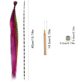 Tibapla 16 Inch Feather Hair Extension Kit, 52 Pcs Colored Synthetic Feather Hair with 100 pcs Micro Ring Beads Crochet Hook and Plier for Girls Women Cosplay Party Festival, Mixed Colors