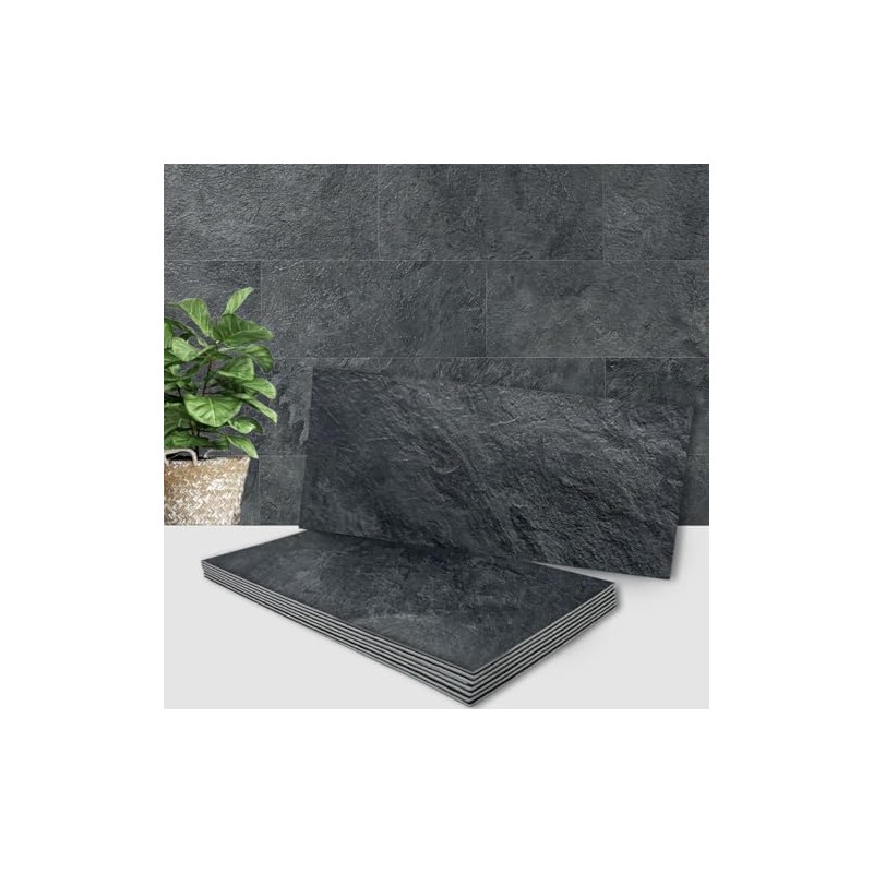 AULIGET 6" x 12" Black Slate Peel and Stick Backsplash