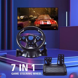 Diyeeni Volante para Juegos, Volante de Carreras USB con Vibración 7 en 1, Volante de Rotación de 180  con Pedal, para, para para One, para 360, para 