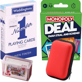 Monopoly Deal Card Game + Playing Cards with Travel Case & Plastic Case | Card Games for Adults, Travel Games for Kids, Deck of Cards - Hasbro