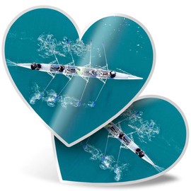2 x Heart Stickers 7.5 cm - Rowing Boat Row Sailing Fun Fun Decals for Laptops,Tablets,Luggage,Scrap Booking,Fridges, #2074