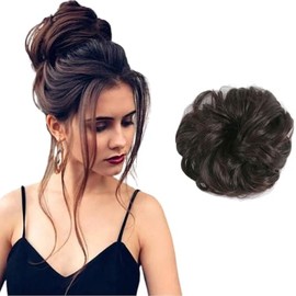 Scrunchy Updo Hairpiece Messy Hair Bun Extensions chignon Hair Piece，Women's banquet styling (Brownish black, One Size)
